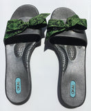 Oka-B Madison Twilight Metallic Gray/Green Snakeskin Ribbon Sandals Slide