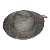 SCALA Collection Womens Black & Gray Multi-stripe Upturned Brim Sun Hat with UV Protection UPF 50