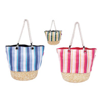 Classy Beach Bag Awning striped straw bottom shoulder bag by Sun N Sand
